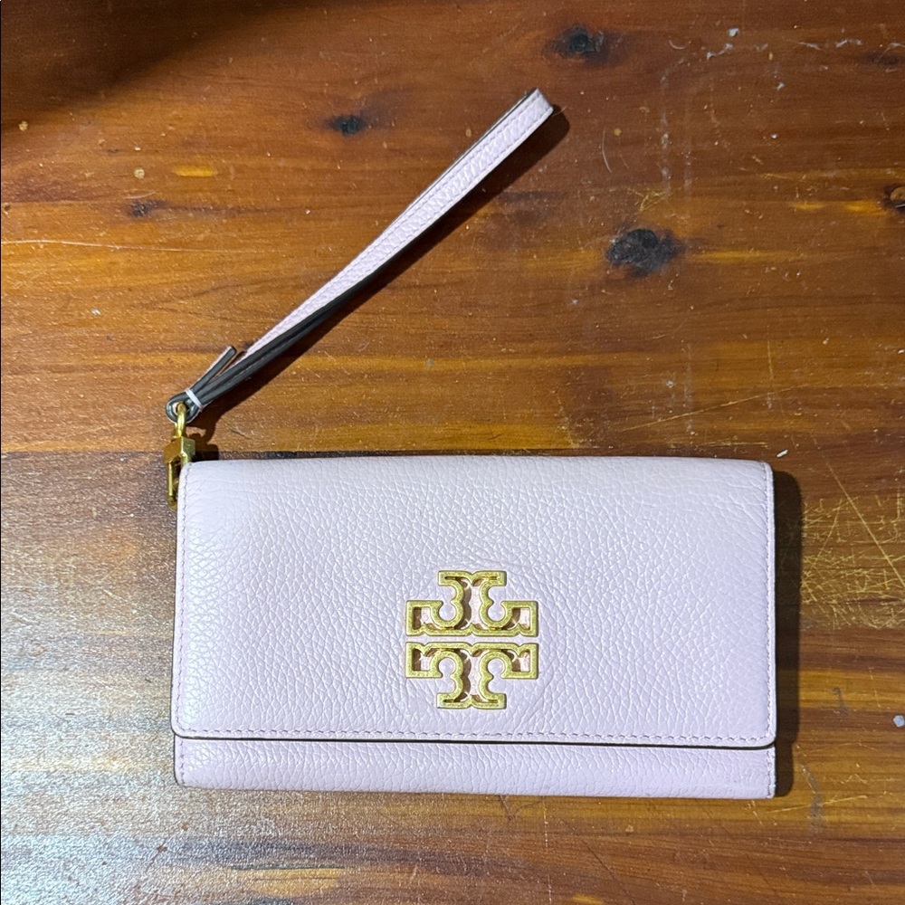 Tory Burch Light Pink Wristlet with Gold Logo